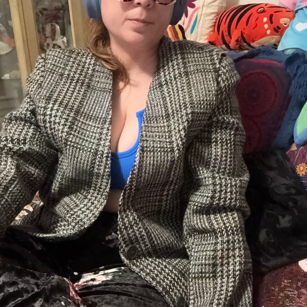 Gloria Vanderbilt minimalist‎ designer dark academia preppy wool blazer tweed